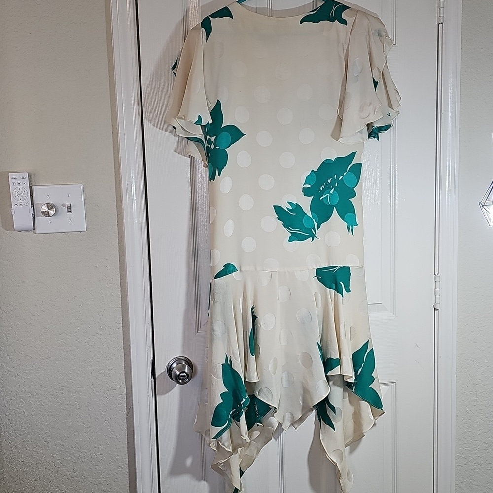 Vtg Saint Romei 100% Silk Polka Dot Handkerchief Midi Dress Size 8